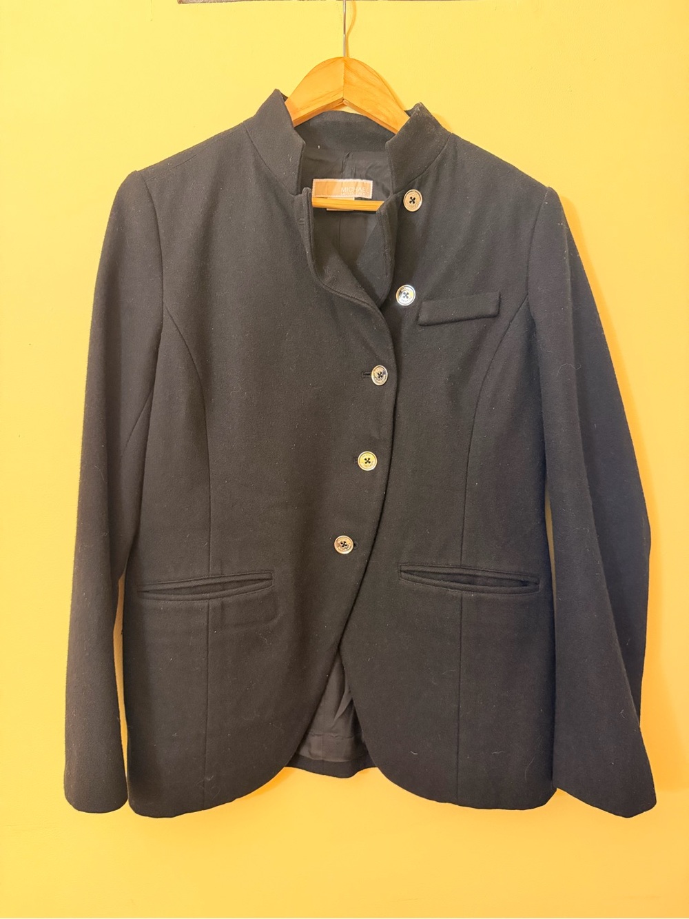 MICHAEL Michael Kors Black Wool Blend Mandarin Collar Blazer Jacket Size 8
